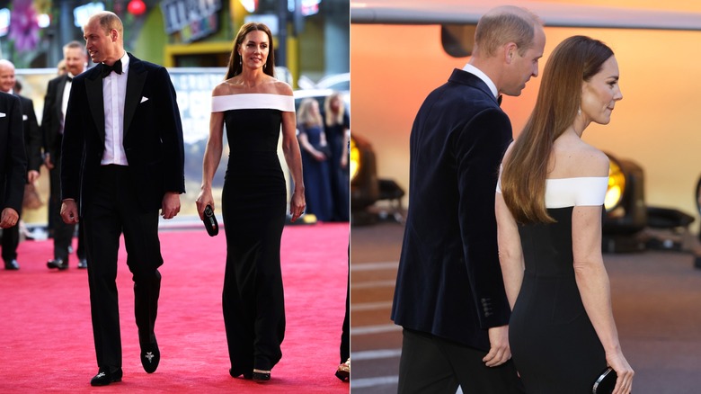 Split image of Prince William and Kate Middleton wearing black-and-white at the premiere of "Top Gun: Maverick"