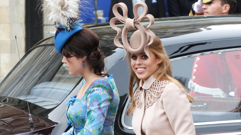 Princesses Beatrice and Eugenie arrive at Prince William's wedding to Catherine, Princess of Wales