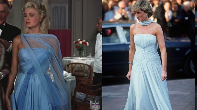 Princess Diana sporting a light blue dress in Cannes in 1987