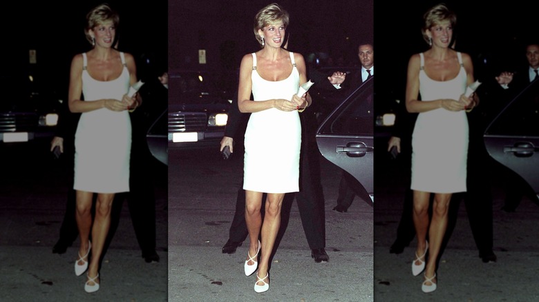 Princess Diana wearing a short, white mini dress in Milan in 1995