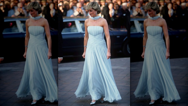 Princess Diana sporting a light blue dress in Cannes in 1987