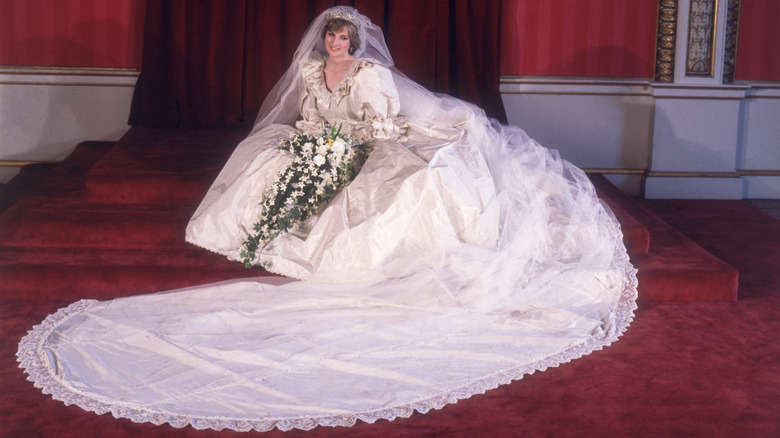 Princess Diana sitting in her wedding dress in 1981