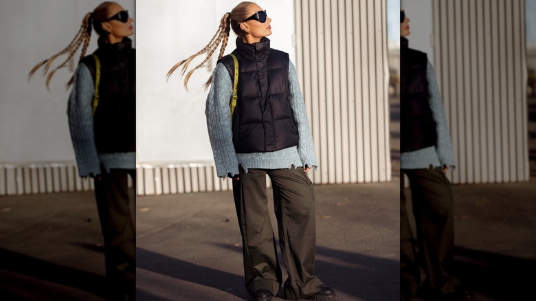 Wearing puffer vest 