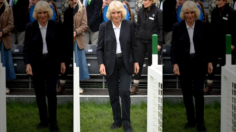 Queen Camilla during the Badminton Horse Trials on May 8, 2026 in Badminton, Gloucestershire, England