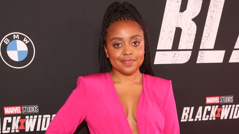 Quinta Brunson on the red carpet in a pink dress in 2021