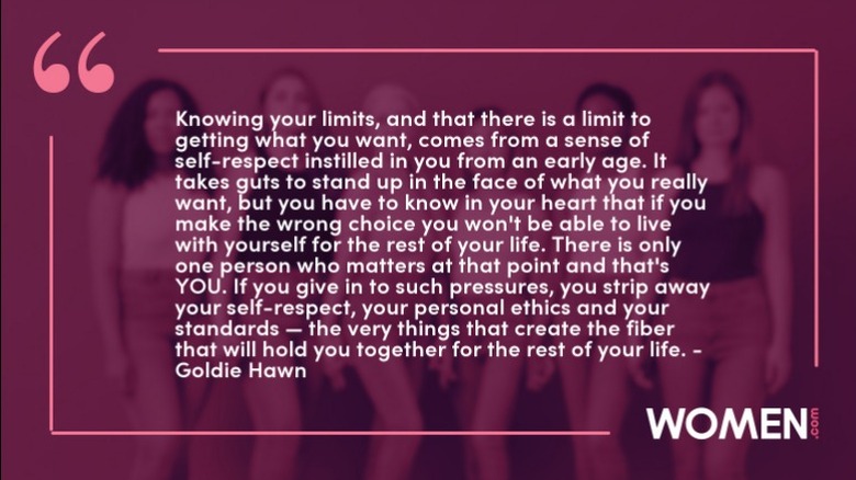 Goldie Hawn text quote over purple graphic