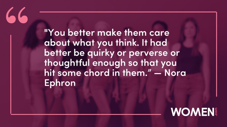 A quote by Nora Ephron with a burgundy background