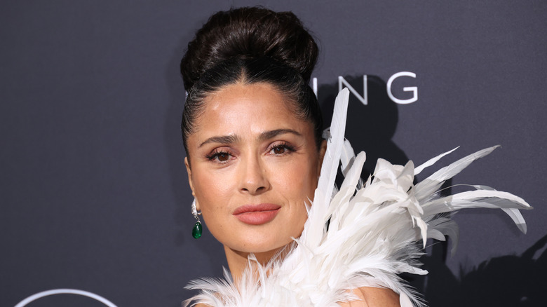 Salma Hayek smiles on the red carpet in 2026