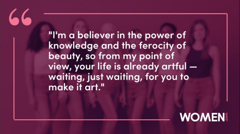 Toni Morrison quote over purple WOMEN background