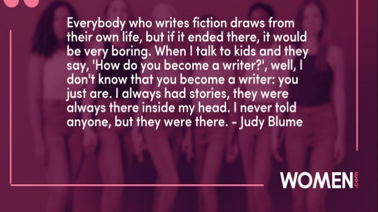 Judy Blume quote over purple graphic