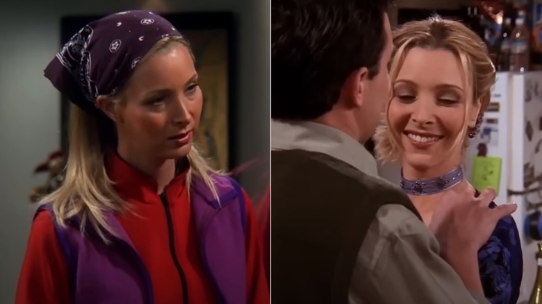 Phoebe Buffay wearing warm blush on Friends, side by side photos