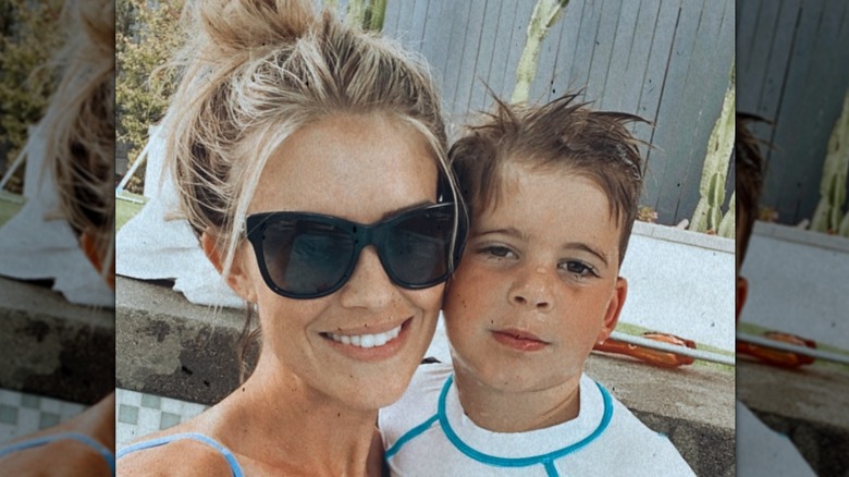 Christina Haack with her son and her hair pulled back