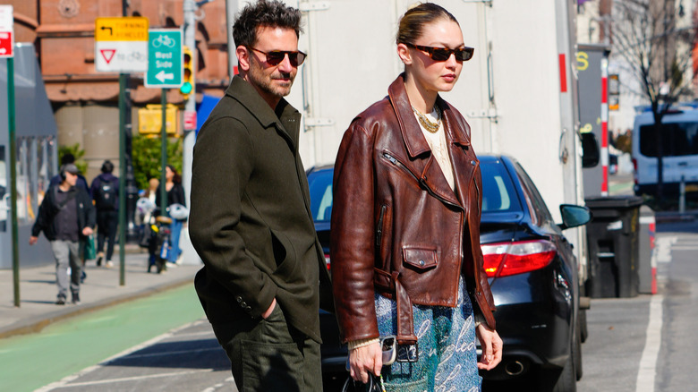 Gigi Hadid and Bradley Cooper walking on the street in New York