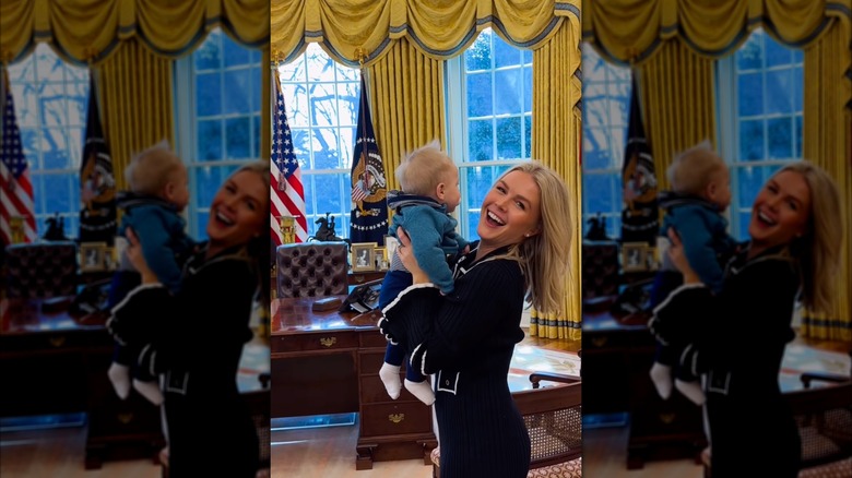 Karoline Leavitt on Instagram holding her son in the Oval Office