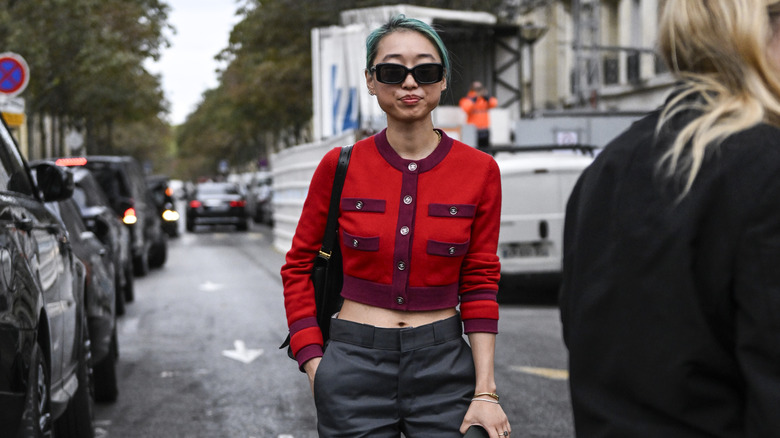 Woman in a red sweater 