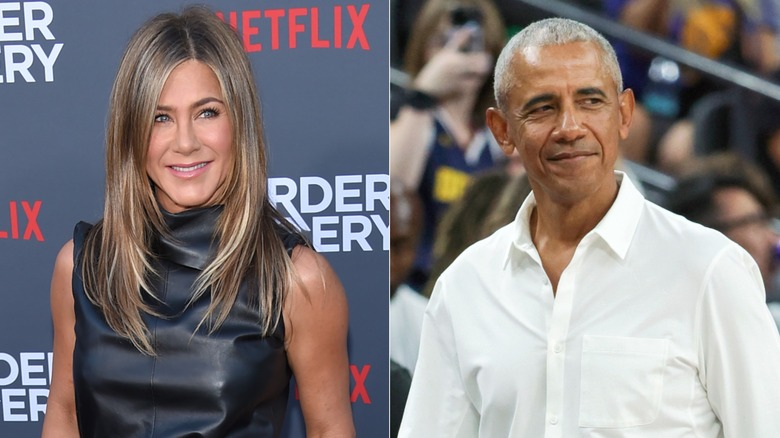 Side-by-side photos of Jennifer Aniston and Barack Obama