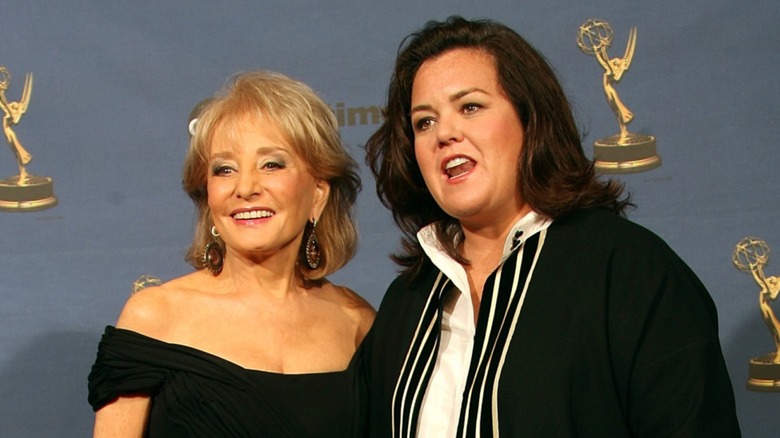Barbara Walters and Rosie O'Donnell posing on the red carpet at the 2006 Emmys