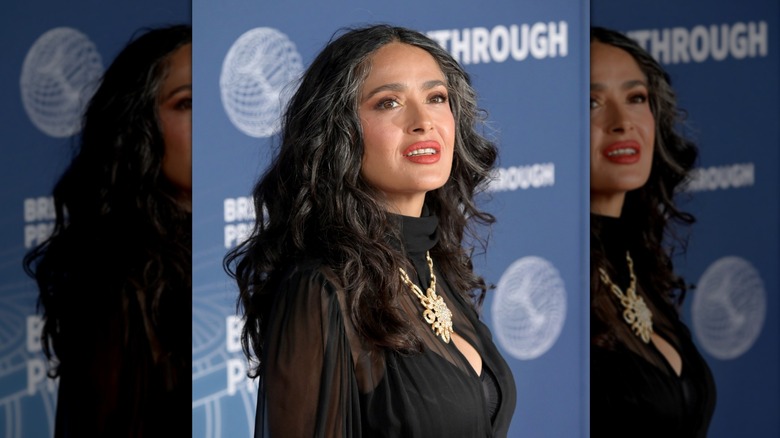 Salma Hayek smiles on the red carpet in 2024