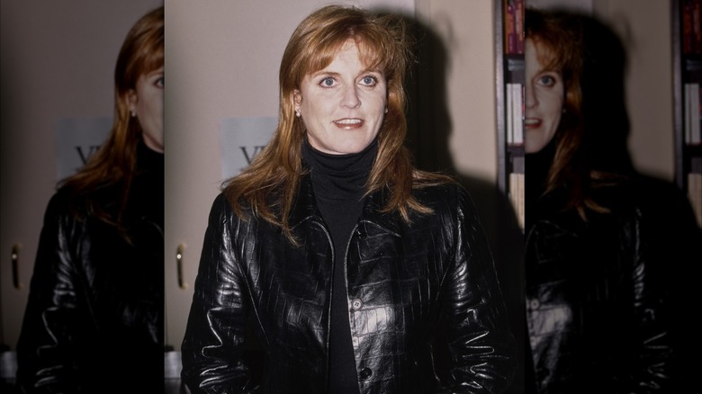 Sarah Ferguson in a leather jacket in California in 1996