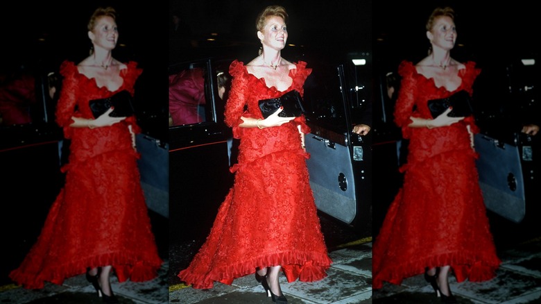 Sarah Ferguson in a red lace dress