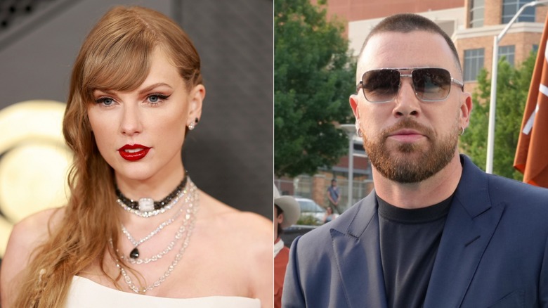 Taylor Swift and Travis Kelce side by side