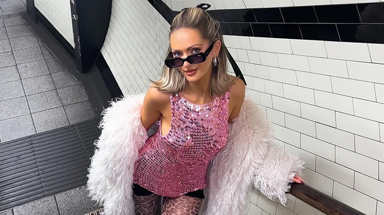 Woman wearing a sequin top