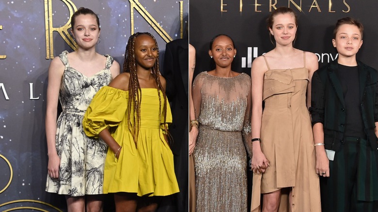 Shiloh Jolie on the red carpet in 2021, side by side photos