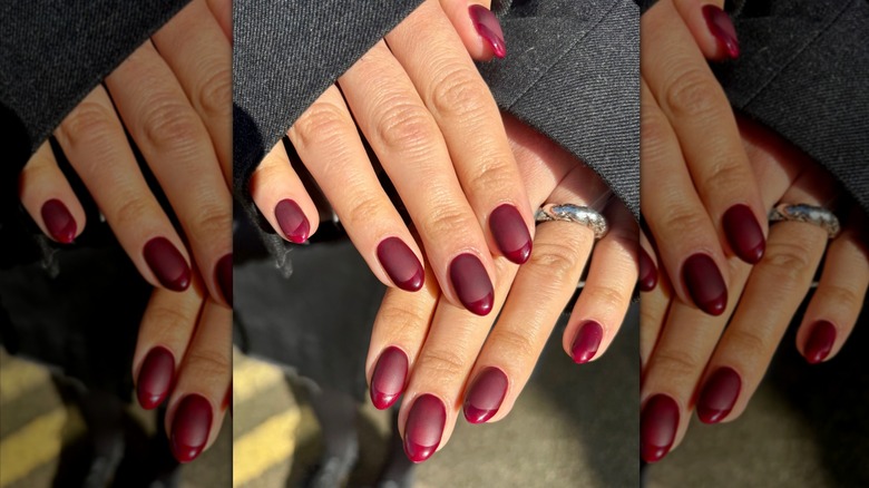 Burgundy matte nails with glossy tips