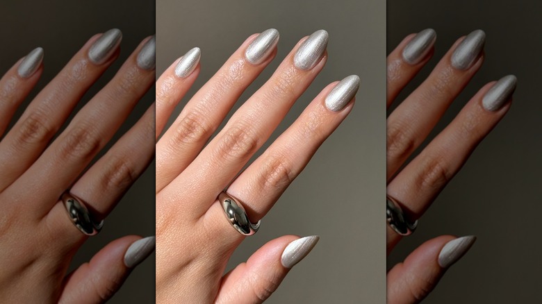 Rounded metallic silver nails