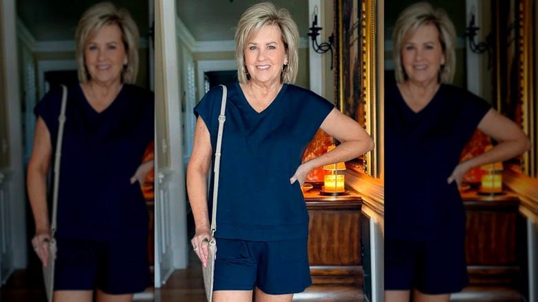 Tania Stephens sporting a two piece matching short set