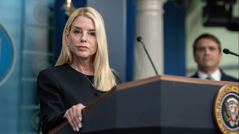 Pam Bondi at a 2025 press conference