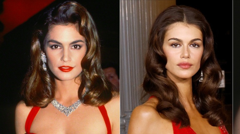 Side by side photos of Cindy Crawford and Kaia Gerber