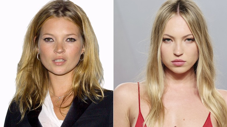 Side by side photos of Kate Moss and Lila Grace Moss