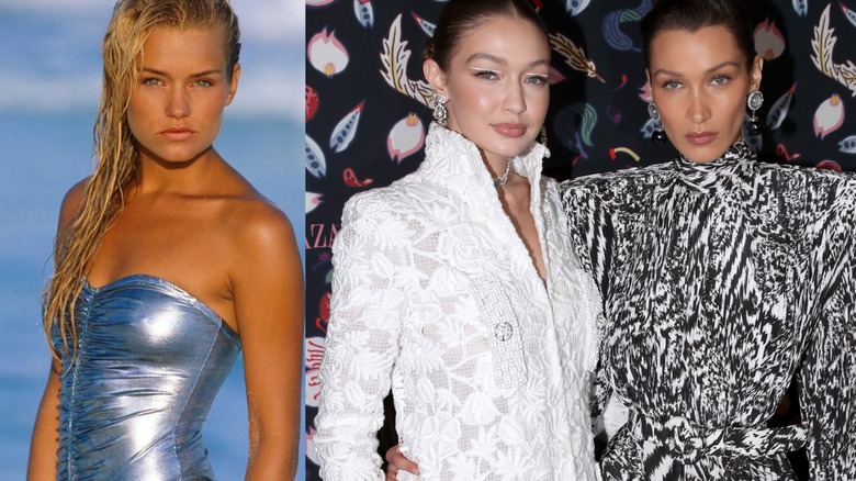 Side by side photos of Yolanda Hadid and Gigi & Bella Hadid