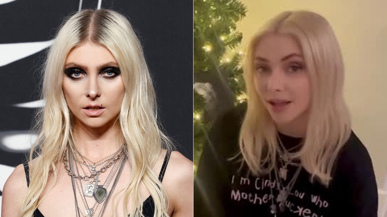 Taylor Momsen with and without eyeliner, side-by-side photos