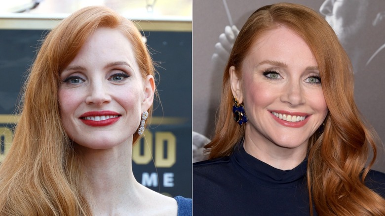 Side-by-side photos of Jessica Chastain and Bryce Dallas Howard smiling