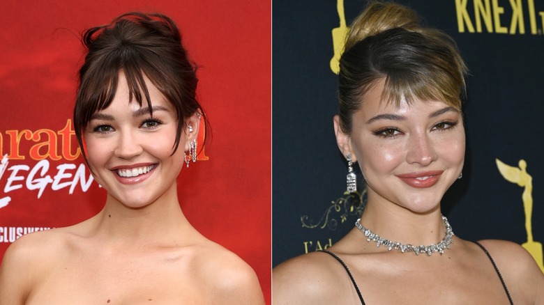Side-by-side photos of Sadie Stanley and Madelyn Cline on red carpets