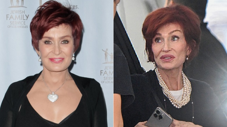 Sharon Osbourne in 2016 and 2024, side-by-side photos