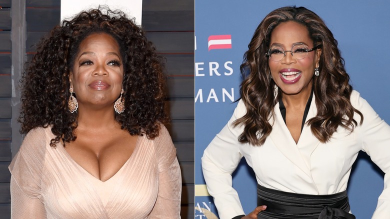 Side-by-side photos of Oprah Winfrey before and after her weight loss