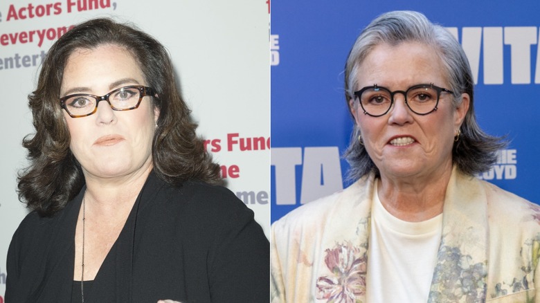 Side-by-side photos of Rosie O'Donnell before and after her weight loss