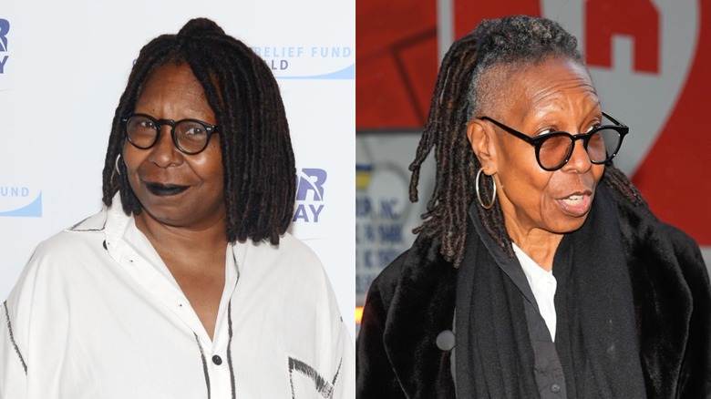 Side-by-side photos of Whoopi Goldberg before and after her weight loss