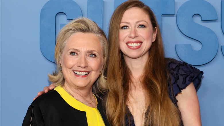 Hillary Clinton posing with daughter Chelsea Clinton