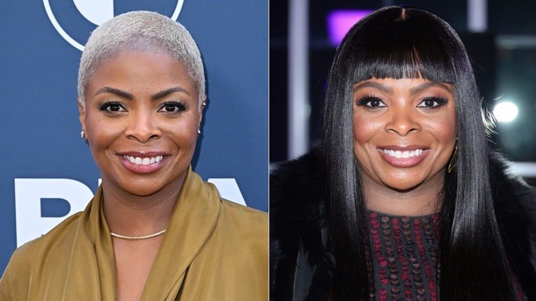 Side by side photos of Janelle James