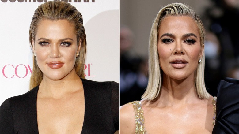 L: Khloe Kardashian arrives at Cosmopolitan Magazine's 50th Birthday Celebration at Ysabel on October 12, 2015 / R: Khloé Kardashian attends The 2022 Met Gala Celebrating "In America: An Anthology of Fashion" at The Metropolitan Museum of Art on May 02, 2022