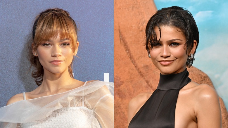Side-by-side photos of Zendaya at the 2019 "Euphoria" Season 1 premiere and the 2026 "Euphoria" Season 3 premiere