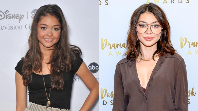 Side-by-side photos of Sarah Hyland in 2009 and 2025