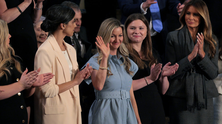 melania trump and usha vance at trumps address in march 2025