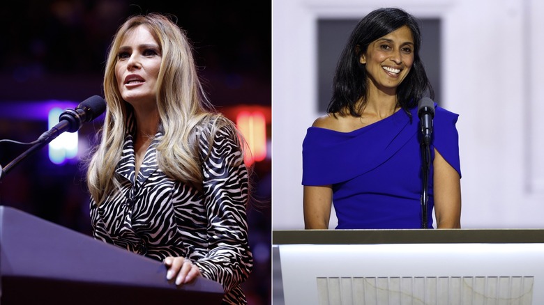 Melania trump on the campaign trail in October 2024 at MSG/Usha Vance speaking at the RNC July 2024