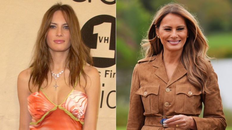 Melania Trump in 2000 and in 2025, side by side photos