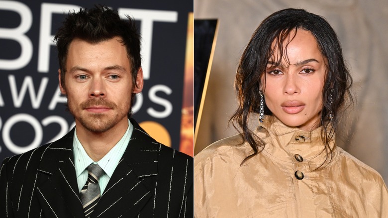 Side-by-side photos of Harry Styles and Zoë Kravitz on red carpets